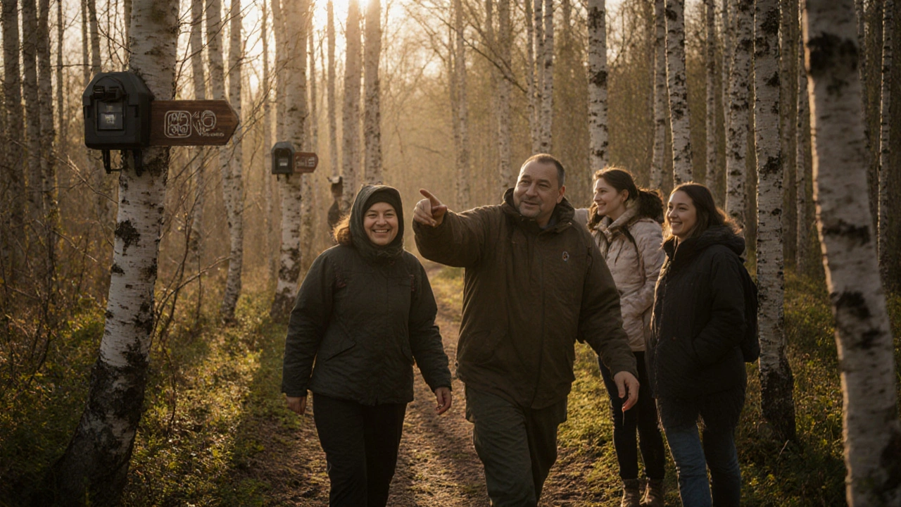 Местные гиды показывают туристам камеры-ловушки в лесу Приморья, где живут амурские тигры.