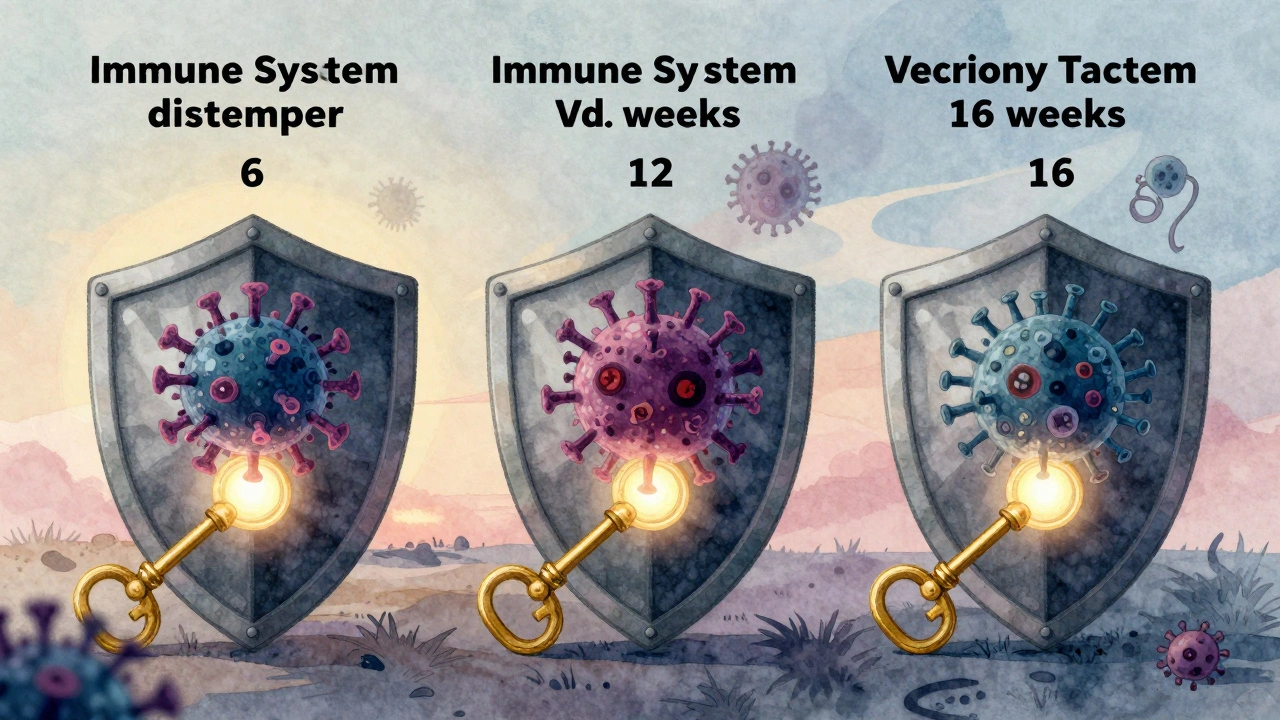 Иллюстрация иммунной защиты щенка, формируемой тремя прививками.