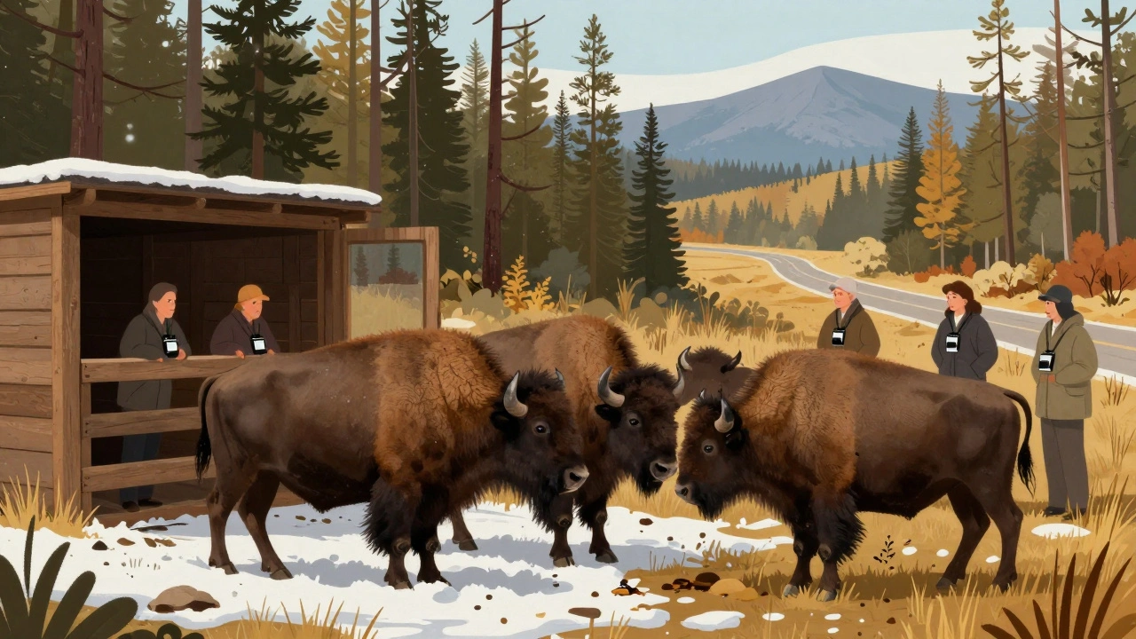 Зубров выпускают в дикую природу, учёные наблюдают за ними с GPS-ошейниками.