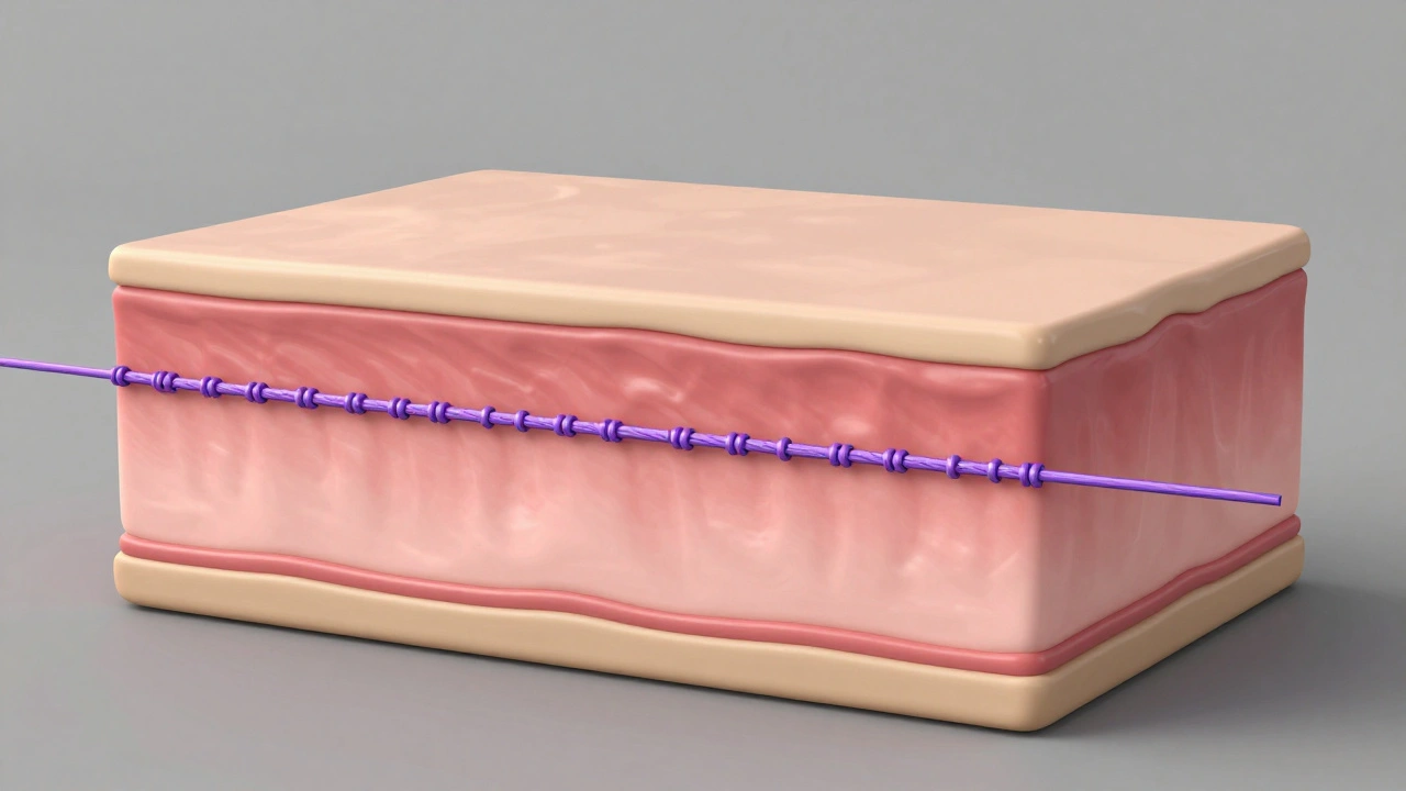 3D-иллюстрация устройства внутрикожного шва в слоях кожи собаки