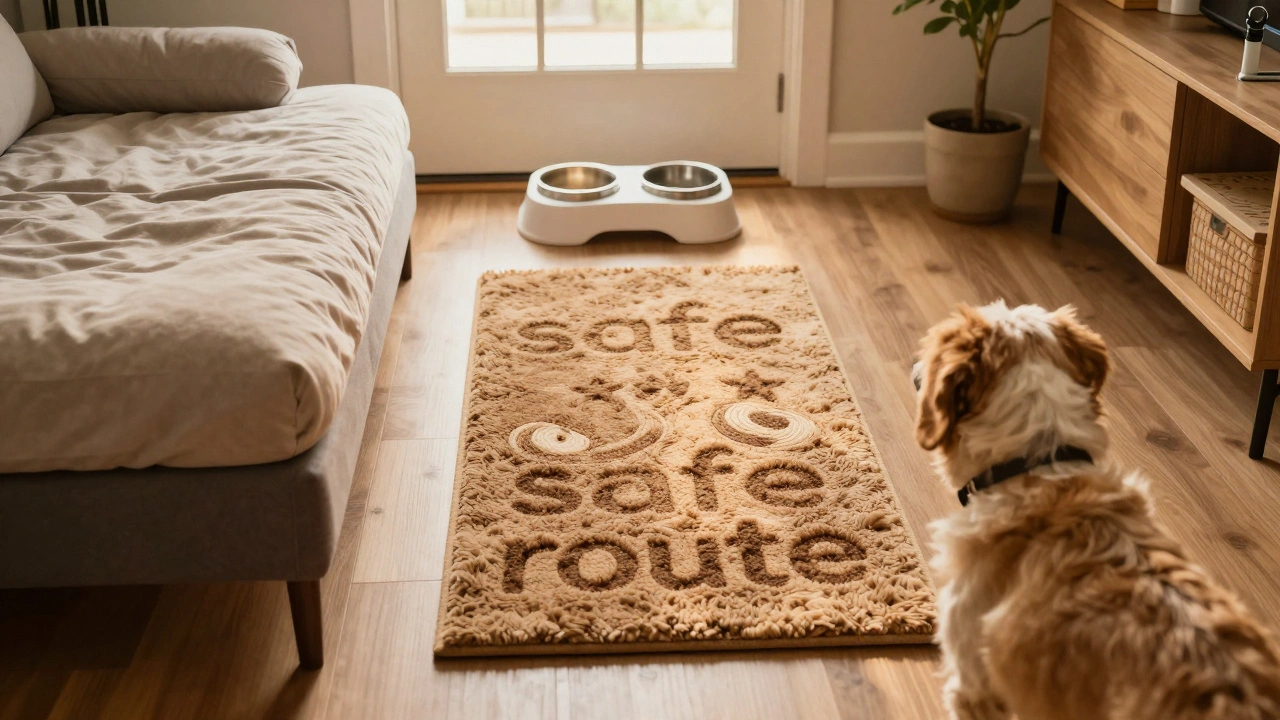 Безопасный маршрут в доме: ортопедическая лежанка, коврики и приподнятые миски для собаки