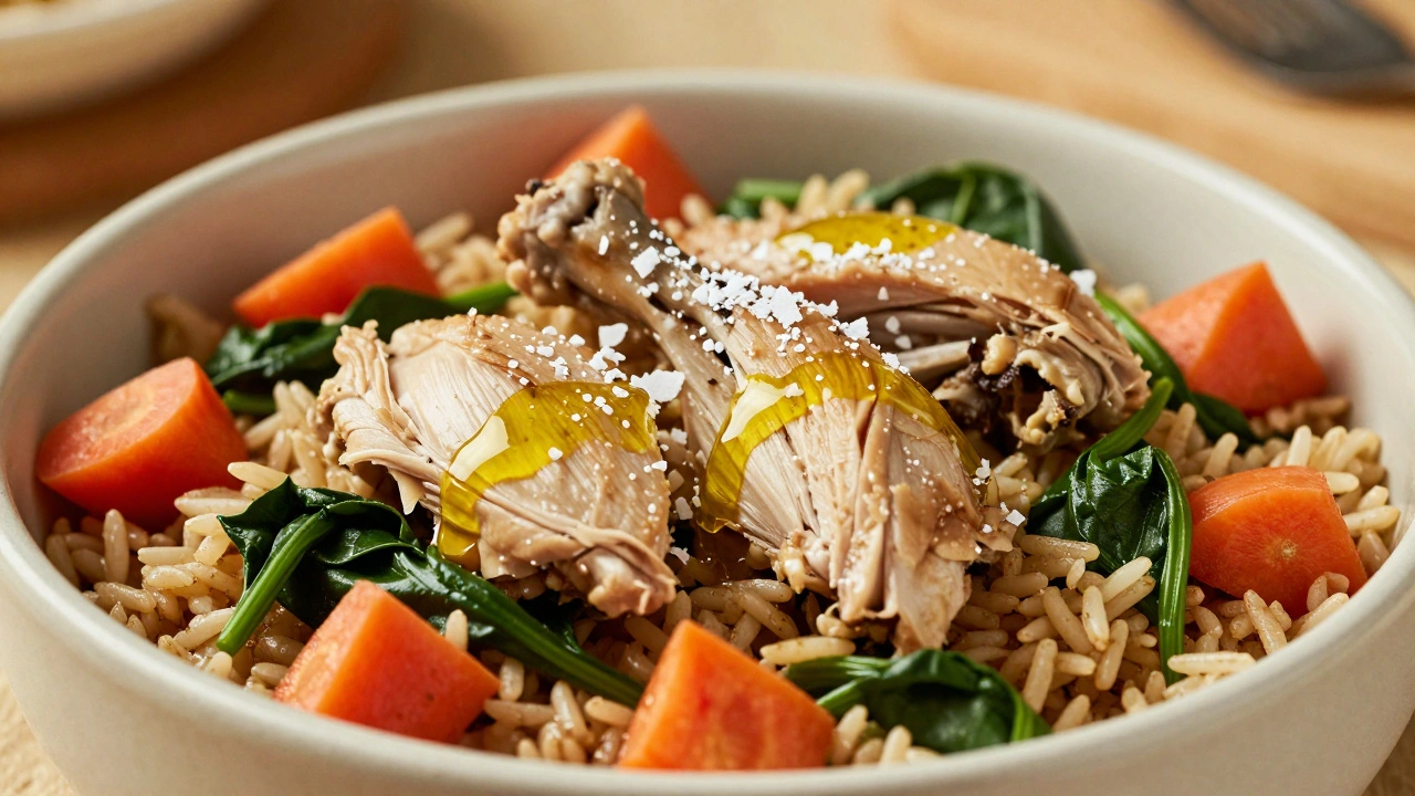 Готовый сбалансированный домашний ужин для собаки с мясом, рисом и овощами