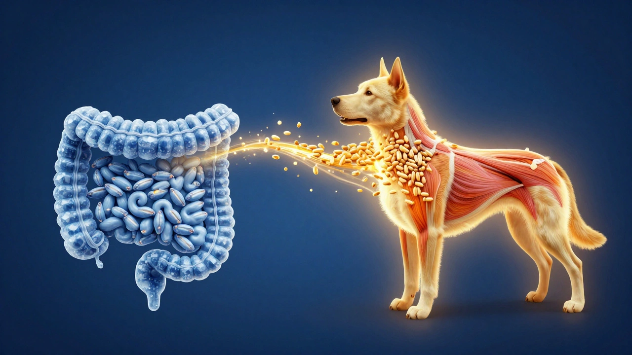 Концептуальная иллюстрация процесса переваривания углеводов в организме собаки