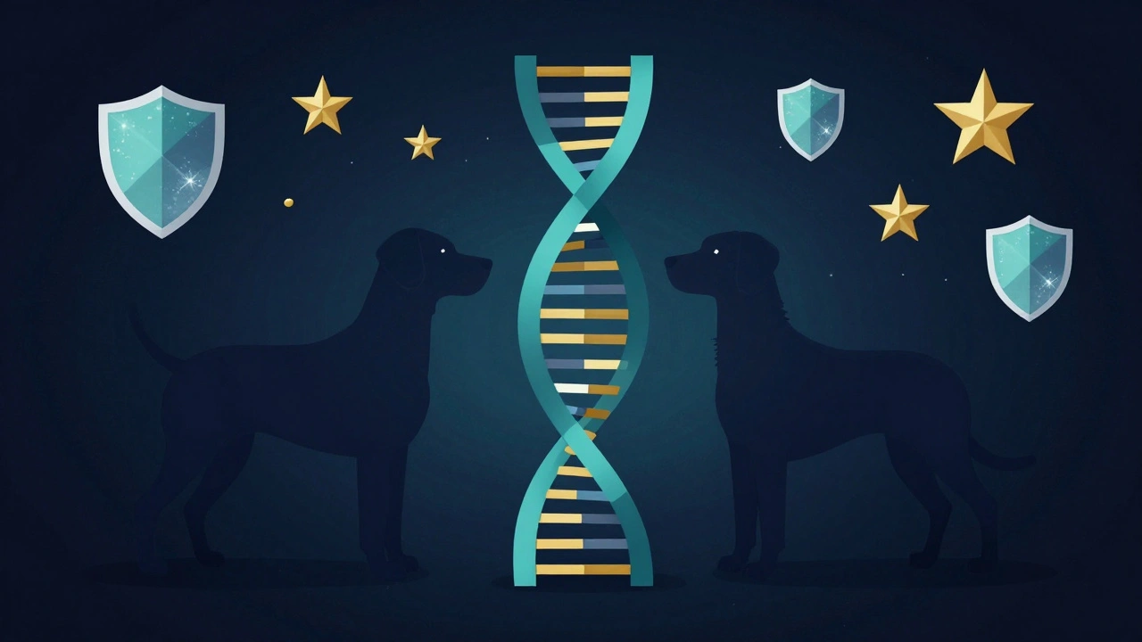 Концептуальное изображение генетики и селекции собак с символом ДНК