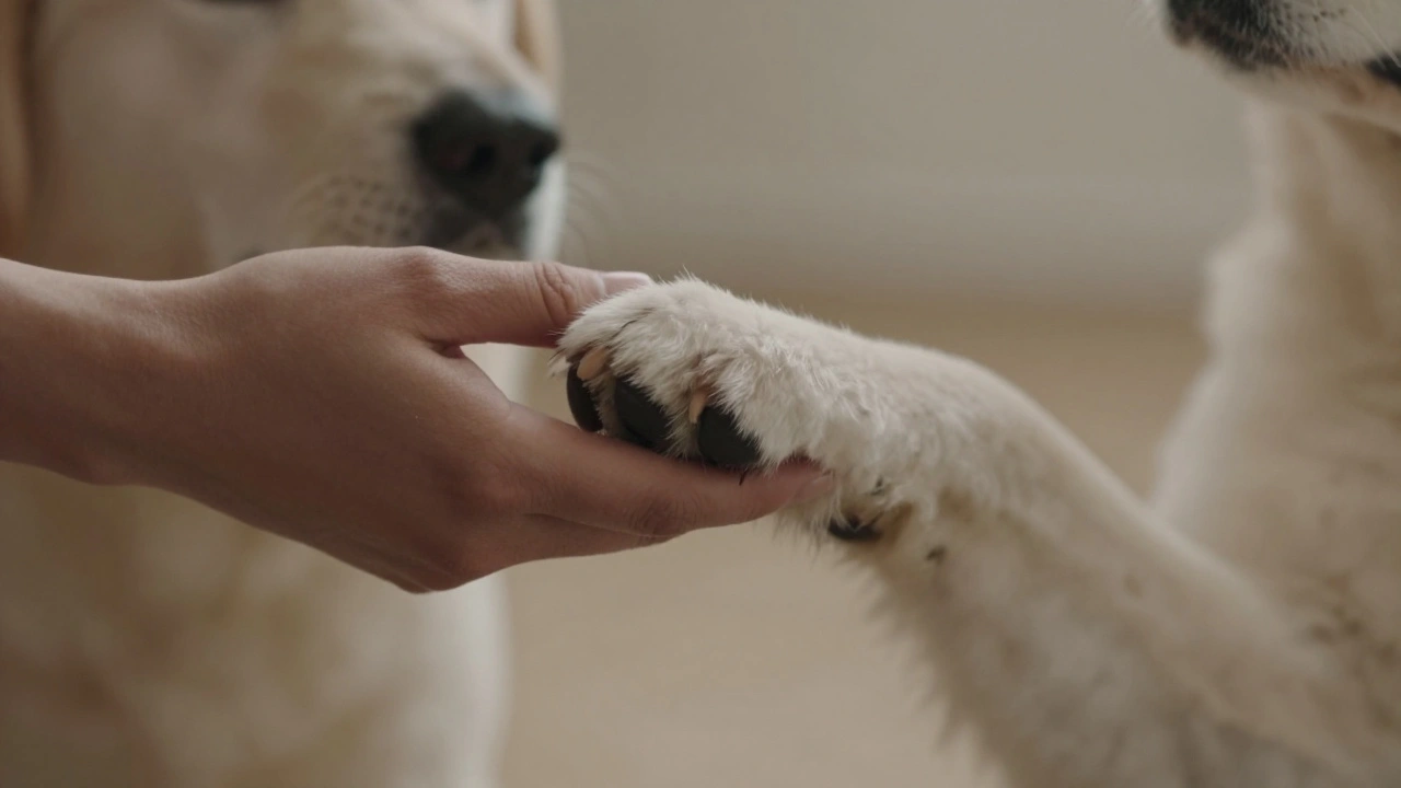 Крупный план рук человека и собаки, символизирующий эмоциональную связь