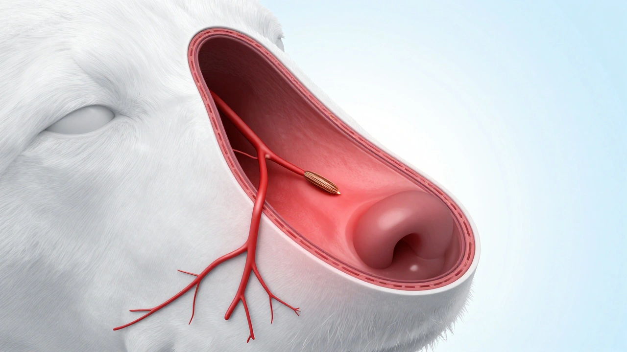Медицинская иллюстрация носовой полости собаки с инородным телом