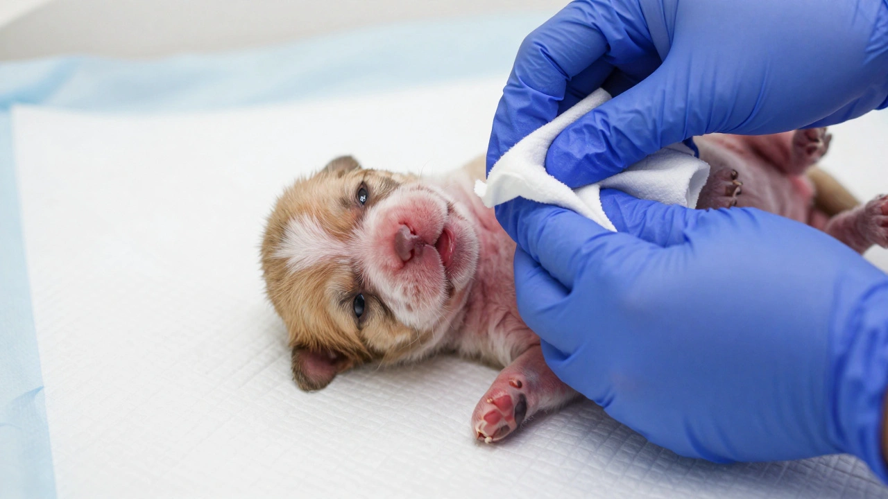 Помощь новорожденному щенку сразу после рождения