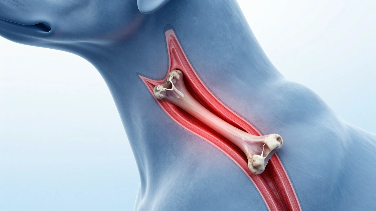 Схематичное изображение инородного тела и воспаления в пищеводе собаки