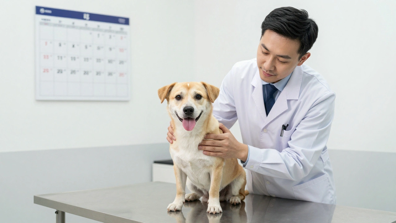 Ветеринарный осмотр собаки в современной клинике перед вязкой