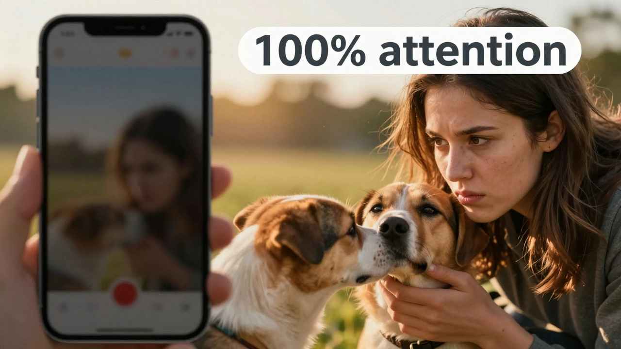 Внимательный хозяин наблюдает за поведением своей собаки во время игры с другим псом