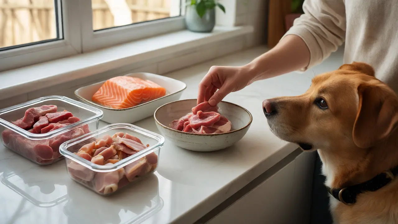 Владелец готовит рацион из разных видов мяса